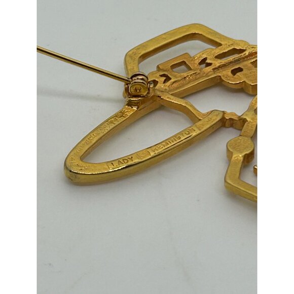 Vintage Lady Brooch Remington JJ Gold-Tone Woman With Rhinestone Accents - Picture 9 of 16